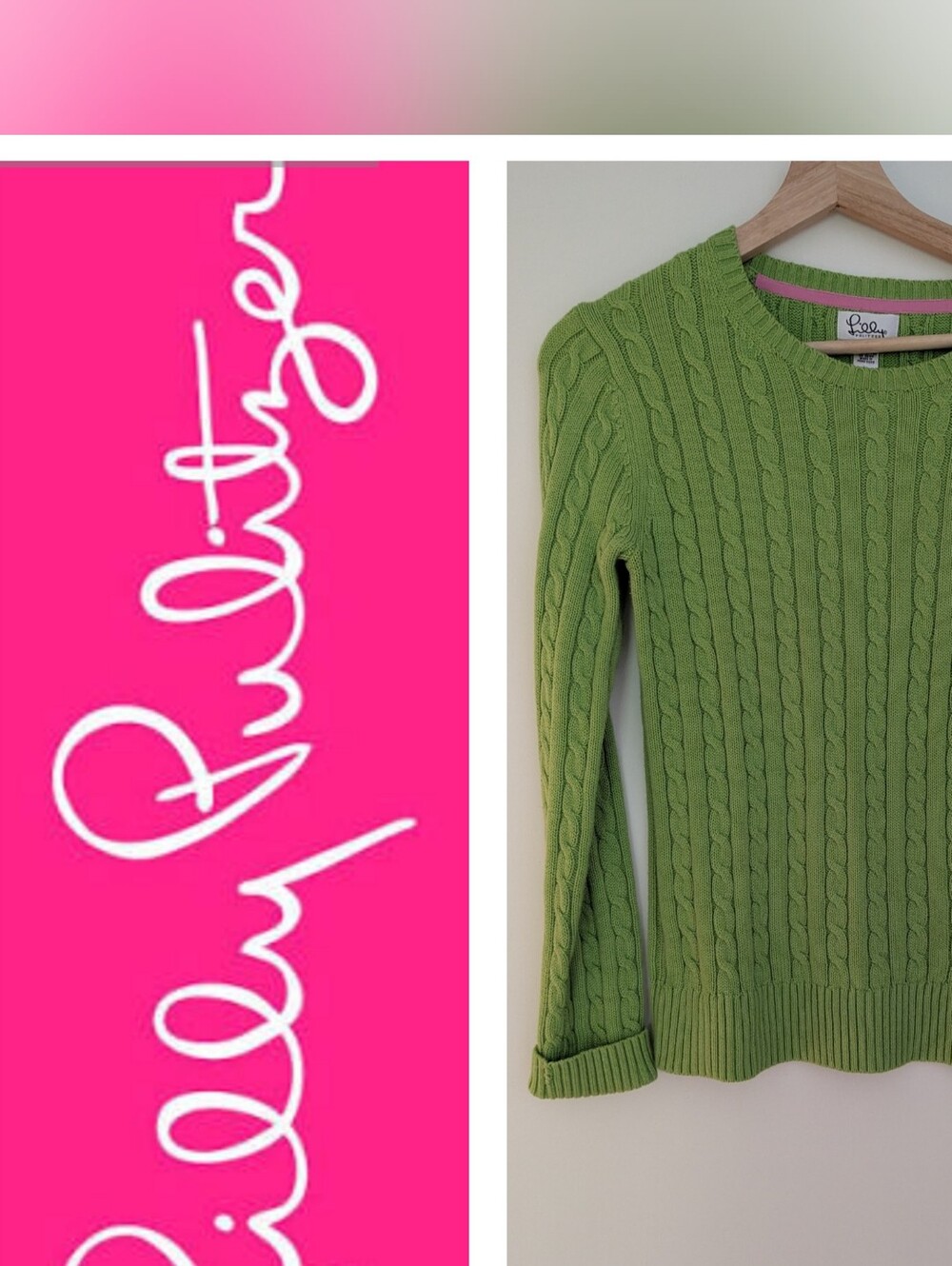 Lilly Pulitzer Lime Green Cable Knit Crewneck Sweater Size Small